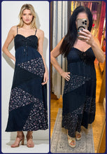 Smocked Bust Patchwork Flowy Dress - Navy Multi