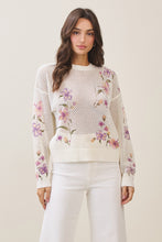 Floral Print Open Knit Top- Cream