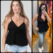 Lace Trim Tiered Cami Tank Top With Tie - Black or White