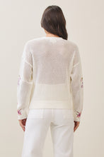 Floral Print Open Knit Top- Cream