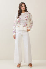 Floral Print Open Knit Top- Cream