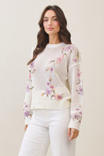 Floral Print Open Knit Top- Cream