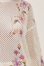 Floral Print Open Knit Top- Cream