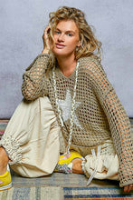 POL long sleeve regular fit hoodie thin sweater top in acrylic with star patch, pearl stud point, see through square weave, hood loop point, rib band detail, solid color - Ivory, Olive or Paradise Mint