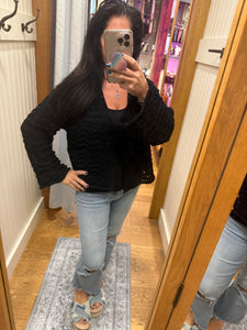 POL Relaxed Fit Open Cardigan In Chenille - Almond or Black