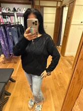 Long Sleeve Loose Fit Knit Sweater Top - Black