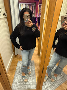 Long Sleeve Loose Fit Knit Sweater Top - Black