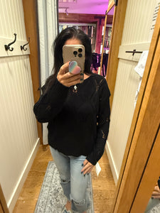 Long Sleeve Loose Fit Knit Sweater Top - Black