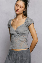 POL overwrapped V-neck short-sleeve slim-fit top crafted in lace - Natural,Black or Grey