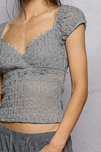 POL overwrapped V-neck short-sleeve slim-fit top crafted in lace - Natural,Black or Grey