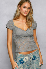 POL overwrapped V-neck short-sleeve slim-fit top crafted in lace - Natural,Black or Grey