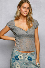 POL overwrapped V-neck short-sleeve slim-fit top crafted in lace - Natural,Black or Grey