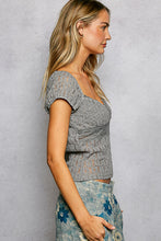 POL overwrapped V-neck short-sleeve slim-fit top crafted in lace - Natural,Black or Grey