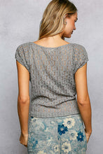 POL overwrapped V-neck short-sleeve slim-fit top crafted in lace - Natural,Black or Grey