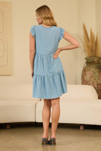 Washed Tencel Mini Dress With Shell Stitch - Blue