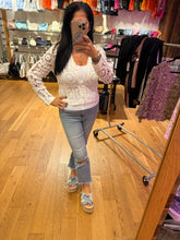 POL Designed in V-neck long sleeve cropped fit cardigan in crochet - Natural or Off White