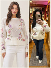 Floral Print Open Knit Top- Cream
