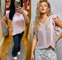 POL Stylish Ruffle V-neck boxy fit sweater top -Baby Pink