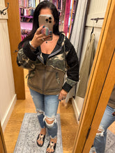 POL Camo print hooded jacket in quilted knit with drawstring - Olive/Charcoal