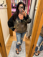 POL Camo print hooded jacket in quilted knit with drawstring - Olive/Charcoal