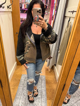 POL Camo print hooded jacket in quilted knit with drawstring - Olive/Charcoal