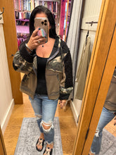 POL Camo print hooded jacket in quilted knit with drawstring - Olive/Charcoal