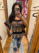 Lace Trim Square Neck Blouse - Black