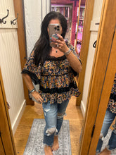 Lace Trim Square Neck Blouse - Black