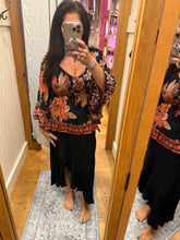 V Neck Smocked Bust Wide Bell Sleeve Top - Black Multi