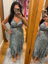 Twist Front Triangle Cutout Assymetrical Hem Dress - Blue Haze