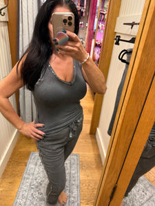Rhinestone Stretch Pants - Dark Grey or Taupe