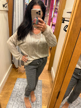 Silver Foil V Neck Sweater - Safari