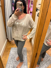 Silver Foil V Neck Sweater - Safari
