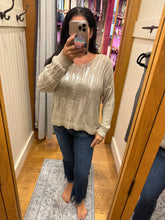 Silver Foil V Neck Sweater - Safari