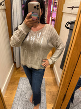 Silver Foil V Neck Sweater - Safari