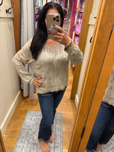 Silver Foil V Neck Sweater - Safari