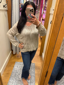 Silver Foil V Neck Sweater - Safari