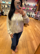 Silver Foil V Neck Sweater - Safari