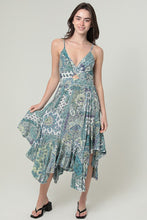Twist Front Triangle Cutout Assymetrical Hem Dress - Aqua