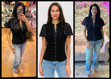 SIXFIFTY MAREN | RIBBED BUTTON DOWN FLUTTER SLEEVE - BLACK, NAVY OR WHITE