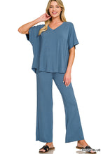V-NECK OVERSIZED TOP & PANTS SET - DUSTY BLUE OR BLACK