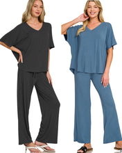 V-NECK OVERSIZED TOP & PANTS SET - DUSTY BLUE OR BLACK