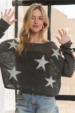 Lightweight Loose Knit Star Sweater - Charcoal, Oatmeal or Ivory