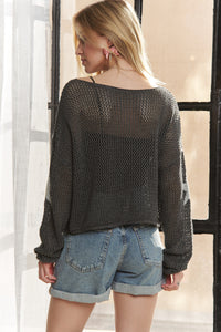 Lightweight Loose Knit Star Sweater - Charcoal, Oatmeal or Ivory