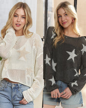 Lightweight Loose Knit Star Sweater - Charcoal, Oatmeal or Ivory