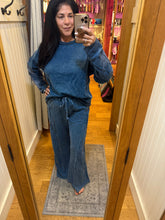 Mineral Washed '70s Flare Terry Pants - Slate Blue
