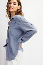 FRAYED STAR PATCH LONG SLEEVE TOP - BLACK OR BLUE
