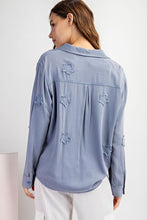 FRAYED STAR PATCH LONG SLEEVE TOP - BLACK OR BLUE