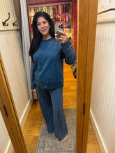 Mineral Washed '70s Flare Terry Pants - Slate Blue