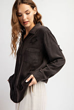 FRAYED STAR PATCH LONG SLEEVE TOP - BLACK OR BLUE